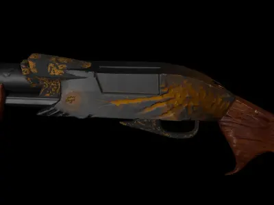 Shotgun Gold Angel  LOW POLY Low-poly 3D model