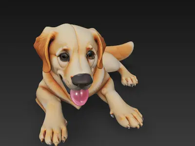 Golden Retriever Dog Realistic 3D Model - Low Poly Realistic  Low-poly 3D model