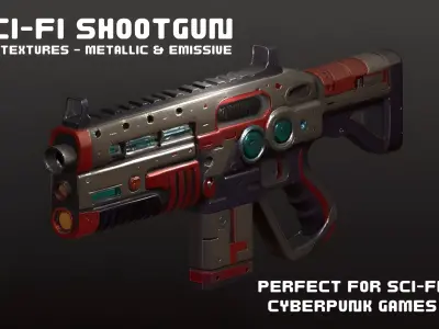Sci-Fi Shotgun High-Quality PBR Model for FPS Cyberpunk Games Low-poly 3D model