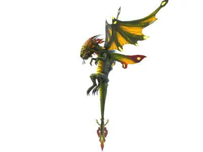 Low Poly Monster Green Young Winged Dragon 3D Model Low-poly 3D model