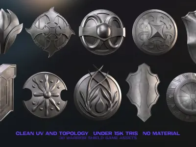 30 Warrior Shield Game-Ready Assets - Vol 1 -  Low-poly 3D model