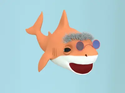 grandma shark fish cartoon Low-poly 3D model