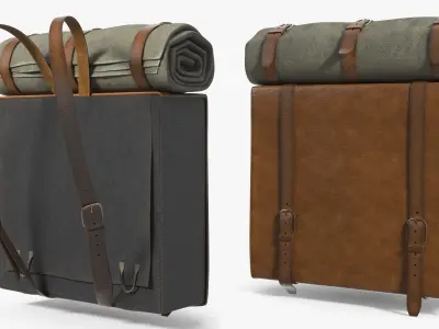 Military Backpack 19th Century with Blanket 3D model