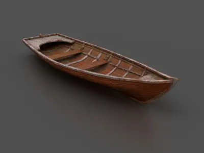Rowboat old wooden boat Low-poly 3D model