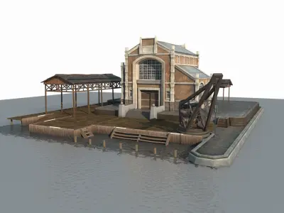Hand drawn style 19th century architecture fishing boat dock 3D model