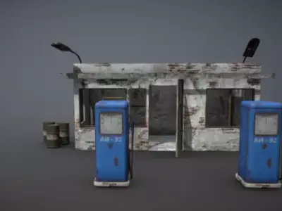 High-Resolution 3D Abandoned Gas Station Model 3D model