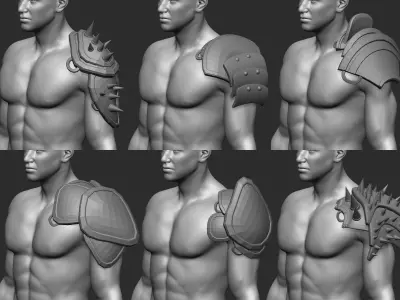 20 Low-poly medieval fantasy shoulder armor base mesh IMM brush 3D model