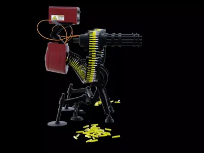 Sci-Fi Automated Turret Gun Game Ready 3D Model Low-poly 3D model