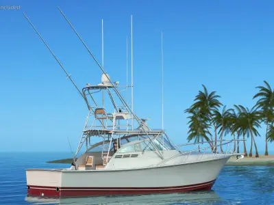 Used Sports Fishing Boat Henriques 35 Red 3D model