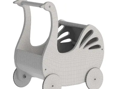 Sweet Wooden Swan Doll Stroller 3D model