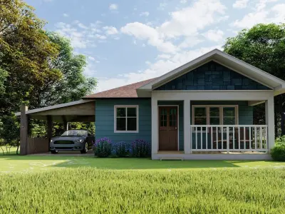 House with carport 3D model 3D print model