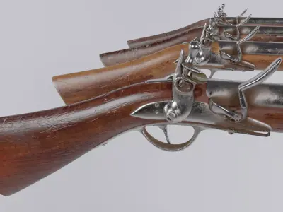 low Poly Game Ready PRB Flint Lock Rifle Low-poly 3D model