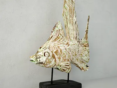 Hand-Carved Driftwood Fish On Stand 3 3D model