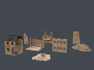 ww2 ruin pack Low-poly 3D model