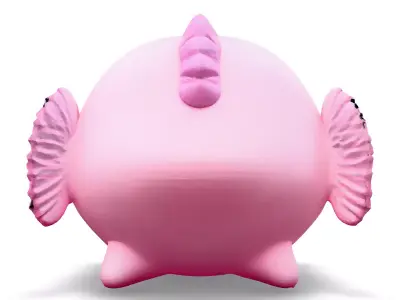 Cute Pink Cartoon Fish Low-poly 3D model