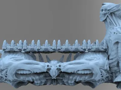 Alien organic Robot statue bridge colossal 3D model