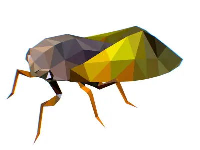 Animated Cicada Lowpoly Art Style Low-poly 3D model