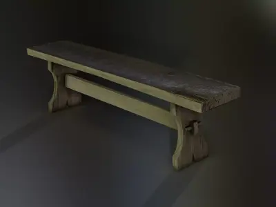 Wooden Bench Low-poly 3D model 12