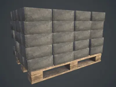 Pallet With Concrete Blocks PBR Game Ready Low-poly 3D model