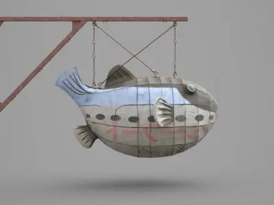 Game Ready Japanese Signs Set Fugu Fish Lantern Low-poly 3D model
