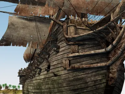 Three-deck linear galleon period 16-18 century Pirate ship Low-poly 3D model