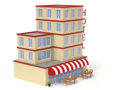 Cartoon Hotel Low Poly 3D Model