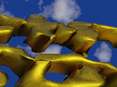 Golden Chinese text in damaged shape and rough surface Low-poly 3D model