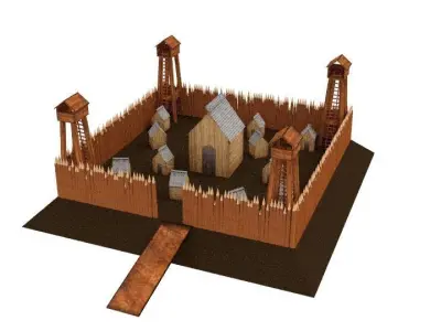 Castle wooden Low-poly 3D model