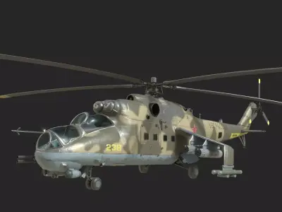 5 coatings of Russian Mi-24P Hind Gunship attack helicopter Low-poly 3D model