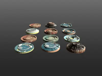 Mech HUD COMPONENTS KITBASH display stand base Low-poly 3D model