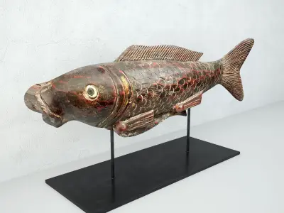 Hand-Carved Painted Fish Figurine 3D model