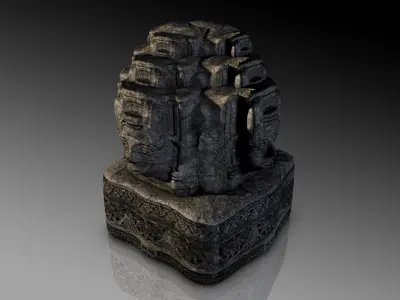 Ancient angkor stone head Low-poly 3D model