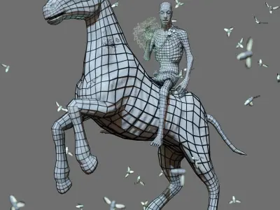 Zombie Horse and Rider Low-poly 3D model