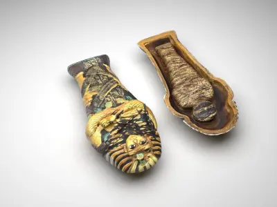 Opened and Closed Ancient Egyptian Tutankhamun Mummy Coffin 3D model