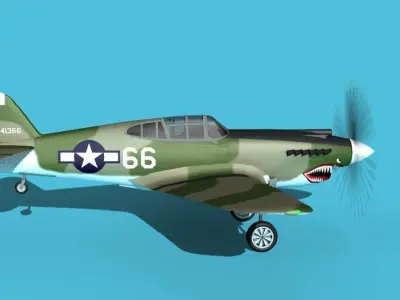 Curtiss P-40B Warhawk V06 USAAF 3D model
