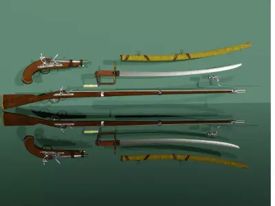 1800s Full Napoleonic Pack Of Weapons Musket Sabre Pistol bonus Low-poly 3D model