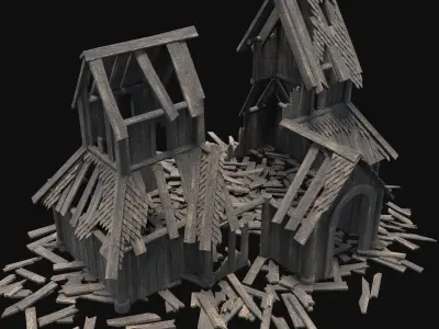 WOODEN CHURCH RUINS RUIN MEDIEVAL BUILDING AAA COLLECTION Low-poly 3D model