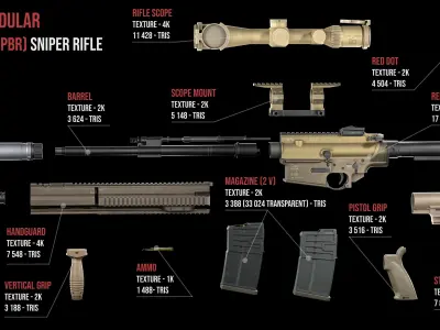 Tactical Modular Sniper Rifle HK G28 Low-poly 3D model