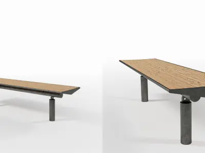 Wood and Steel Outdoor Benches Low-poly 3D model