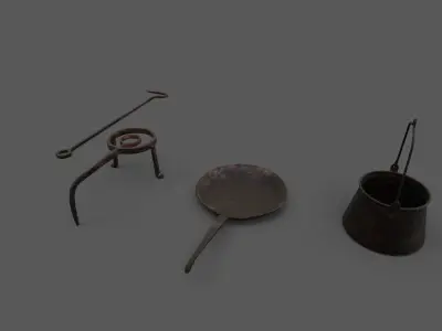 Medieval iron kitchen equipment Low-poly 3D model
