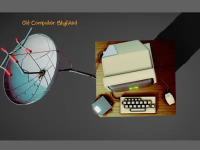 Old Computer Stylized  Low-poly 3D model