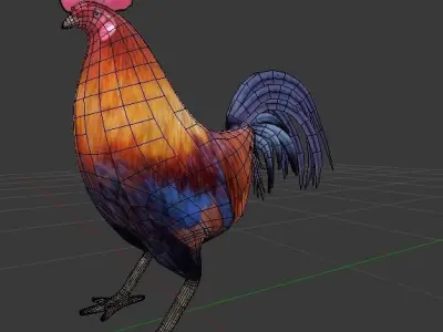 Rooster colorful Low-poly 3D model