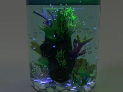 3D aquarium fish tank with plants and rocks 3D model