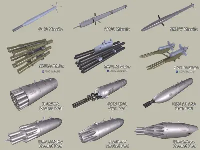 Rockets And Gun Pods Collection Low-poly 3D model