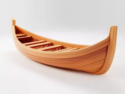 Wooden Gondola 3D Classic Rowboat Rich Grain Curved Bow Low-poly 3D model