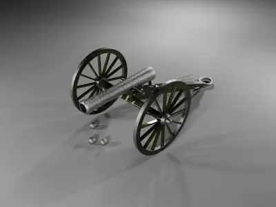 Field Gun - Cannon Low-poly 3D model