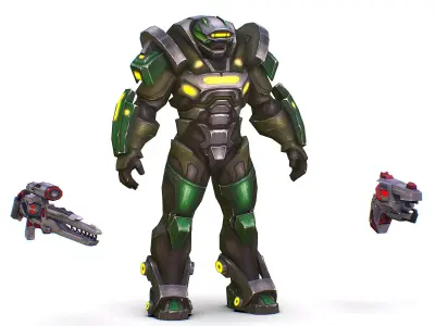 Cartoon Sci-Fi Cyborg Drone Sniper Soldier Low-poly 3D model