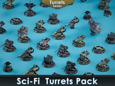 Sci-Fi Turrets pack Low-poly 3D model