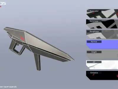 Minimalist scifi gun Low-poly 3D model