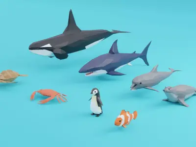Low poly Fish pack  Ocean animals  Low-poly 3D model